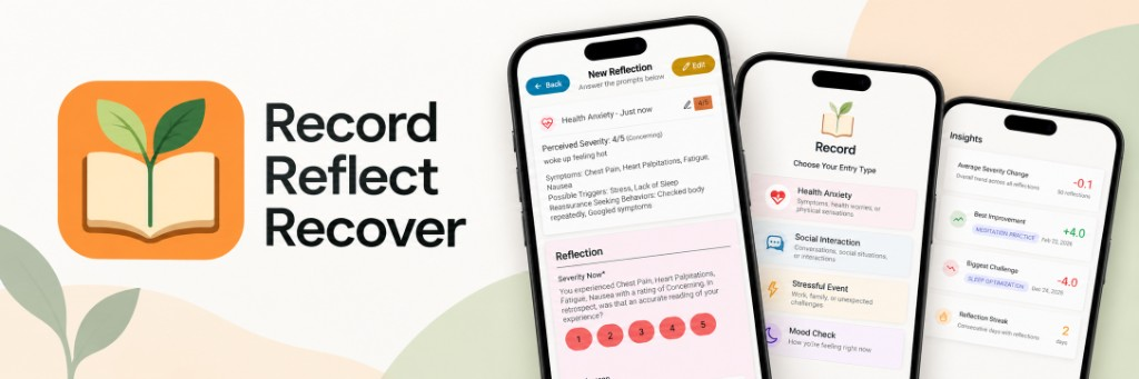 Record Reflect Recover — app icon and phone screenshots